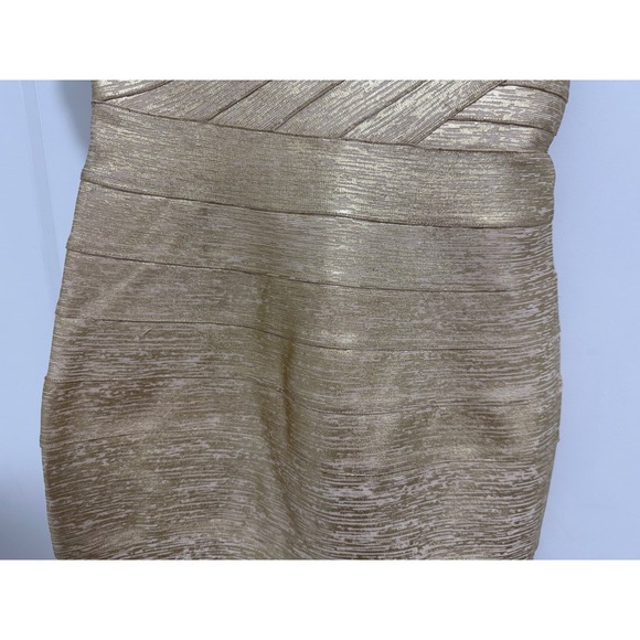 Herve Leger Jospehine Gold Metallic Bandage Dress One Shoulder Party Cocktail L - Picture 9 of 16